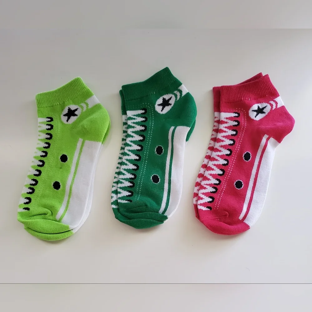 Ladies Colorful Sneaker Design Ankle Socks - Set of 3